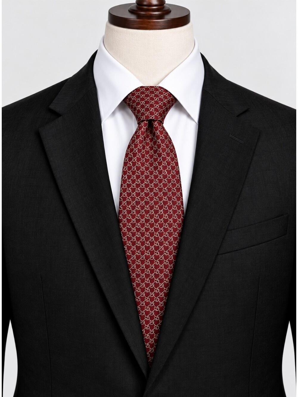 Zylos George Machado Burgundy Silk Necktie Chain Link Pattern Wide Classic